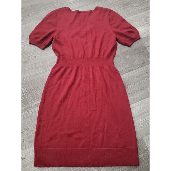 Ann Taylor Loft Open V Neck Red Fitted Dress | Size Extra Small Petite - Picture 3 of 6